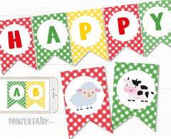 Editable Farm Birthday Banner, Barnyard Animals Party Decorations (Digital)
