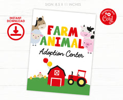 Farm Animal Adoption Party Set, Sign & Certificate (Digital Download)