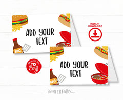 BBQ Birthday Party Food Tents, Editable Printable (Download File)
