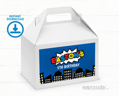 Superhero Birthday Gable Box Label, Comic Party Favor Box (Digital Download)