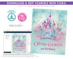 Princess Castle Birthday Welcome Sign, Editable (Digital Download)