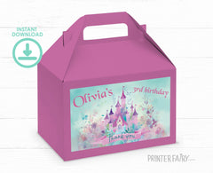 Princess Castle Gable Box Label, Editable Birthday Favor (Digital Download)