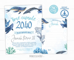 Whales Birthday Time Capsule Sign, Ocean Party (Download Printable)