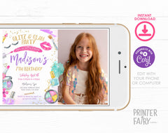 Glitz & Glam Spa Birthday Invitation with Photo (Editable)