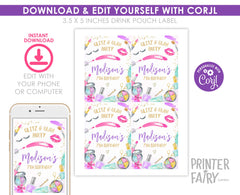 Spa Party Drink Pouch Labels, Glitz Glam Birthday Favors (Digital Download)