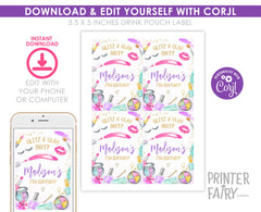 Spa Party Drink Pouch Labels, Glitz Glam Birthday Favors (Digital Download)