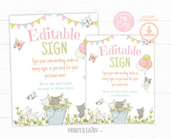 Kitty Cat Birthday Sign, Kitten Garden Party Decor (Editable)
