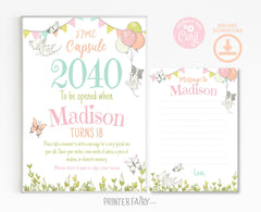 Kitten 1st Birthday Time Capsule, Garden Party Decor (Printable)