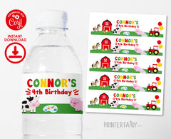 Farm Animals Birthday Water Bottle Label, Editable (Digital Download)