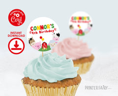Farm Animals Birthday Party Toppers, Editable Template (Digital Download)