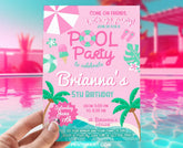 Pink Pool Party Invitation, Girl Birthday, Editable Template (Digital Download)