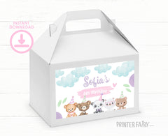 Bear Birthday Party Favor Gable Box Label Editable Template, INSTANT DOWNLOAD