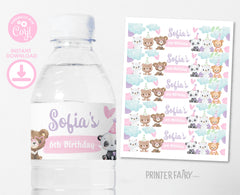 Editable Bear Birthday Water Bottle Label, Party Favors (Digital)