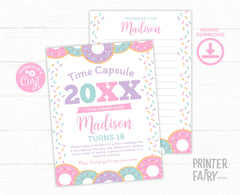 Donut Time Capsule Sign, First Birthday Decor (EDITABLE, Instant Download)