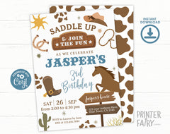 Editable Rodeo Birthday Party Invitation, Wild West Invite (Digital Item)