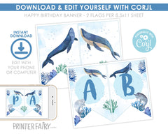 Whales Birthday Party Banner, Ocean Animals, Pool Party (Download Printable)