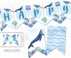 Whales Birthday Party Banner, Ocean Animals, Pool Party (Download Printable)