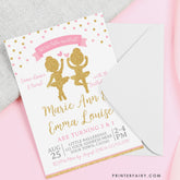 Ballerina Birthday Invitation, Joint Party, Pink & Gold (Digital Download)