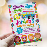 Editable Hippie Birthday Invitation, 60s Party (Digital Download)