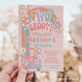 Two Groovy Birthday Invitation, Floral Daisy 70s Theme (Digital Download)