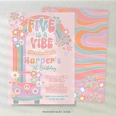 Groovy 5th Birthday Invitation, Daisy Rainbow Party (Digital Download)
