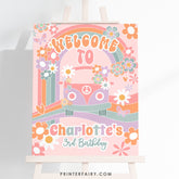 Editable Groovy Birthday Welcome Sign, Hippie Rainbow Party (Digital Download)