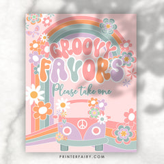 Groovy Party Favors Sign, Hippie Rainbow Design (Digital Download)