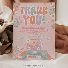 Groovy Daisy Thank You Card, Hippie Birthday Party Note (Digital Download)
