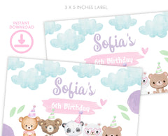Bear Birthday Party Favor Gable Box Label Editable Template, INSTANT DOWNLOAD