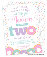 Donut 2nd Birthday Invitation, Editable Template (Digital Printable)