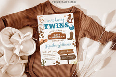Cowboy Twins Baby Shower Invitation, Wild West Rodeo (Editable Digital Item)