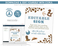 Cowboy Baby Shower Editable Sign, Rodeo Welcome Sign (Digital Item)
