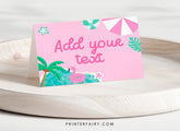 Pink Pool Party Food Tents, Editable Birthday Table Decor (Digital)