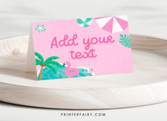 Pink Pool Party Food Tents, Editable Birthday Table Decor (Digital)