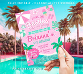 Pink Flamingo Pool Party Invitation, Editable Summer Beach Theme (Instant Download)