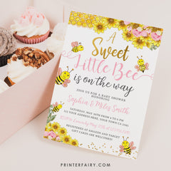 Editable Bee Baby Shower Invitation, Sunflower Design (Digital Invite)