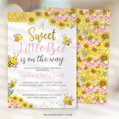 Editable Bee Baby Shower Invitation, Sunflower Design (Digital Invite)
