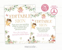 Editable Fairy Birthday Party Sign, Floral Garden Decor (Digital Download)