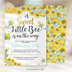 Bee Baby Shower Invitation, Sunflower, Editable (Digital Invite)