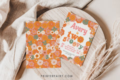 Hippie Floral Birthday Invitation, Retro Groovy Theme (INSTANT DOWNLOAD)