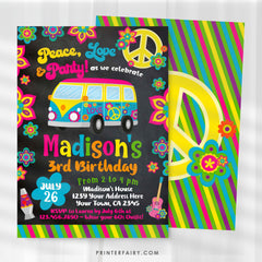 Editable Hippie Birthday Invitation, Groovy 60s Party (Digital Download)