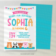 Teddy Bear Birthday Invitation, Editable Bear Theme (Instant Download)