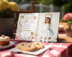 Editable Fairy Tea Party 4th Birthday Invitation with Photo (Digital)