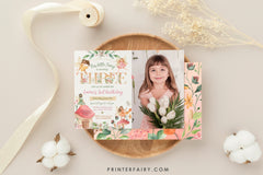 Editable Fairy 3rd Birthday Invitation, Photo, Floral Garden (Digital Item)