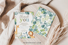 Wild Animals Safari Editable Thank You Cards for Any Age