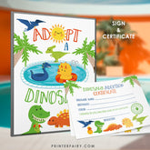 Dinosaur Adoption Sign and Certificate, Pool Party (Instant Download)