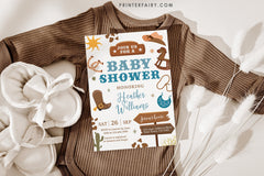 Cowboy Baby Shower Invitation, Wild West Rodeo (Editable Digital Item)