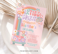 Groovy 6th Birthday Invitation, Sixties Rainbow Party (Digital Download)