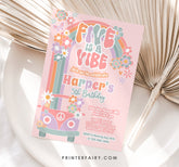 Groovy 5th Birthday Invitation, Daisy Rainbow Party (Digital Download)