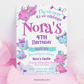 Pink Dragon Birthday Party Invitation, Editable Template (Digital Download)